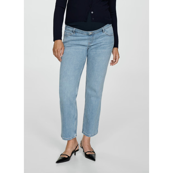 MANGO Maternity Jeans Sz 6 Blue Straight Leg Over-The-Belly Cropped Light Wash - Picture 1 of 16